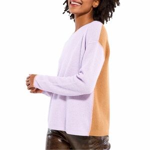 Lisa Todd Cashmere Colorblock Sweater Purple Passion Bourbon Waffle Knit L